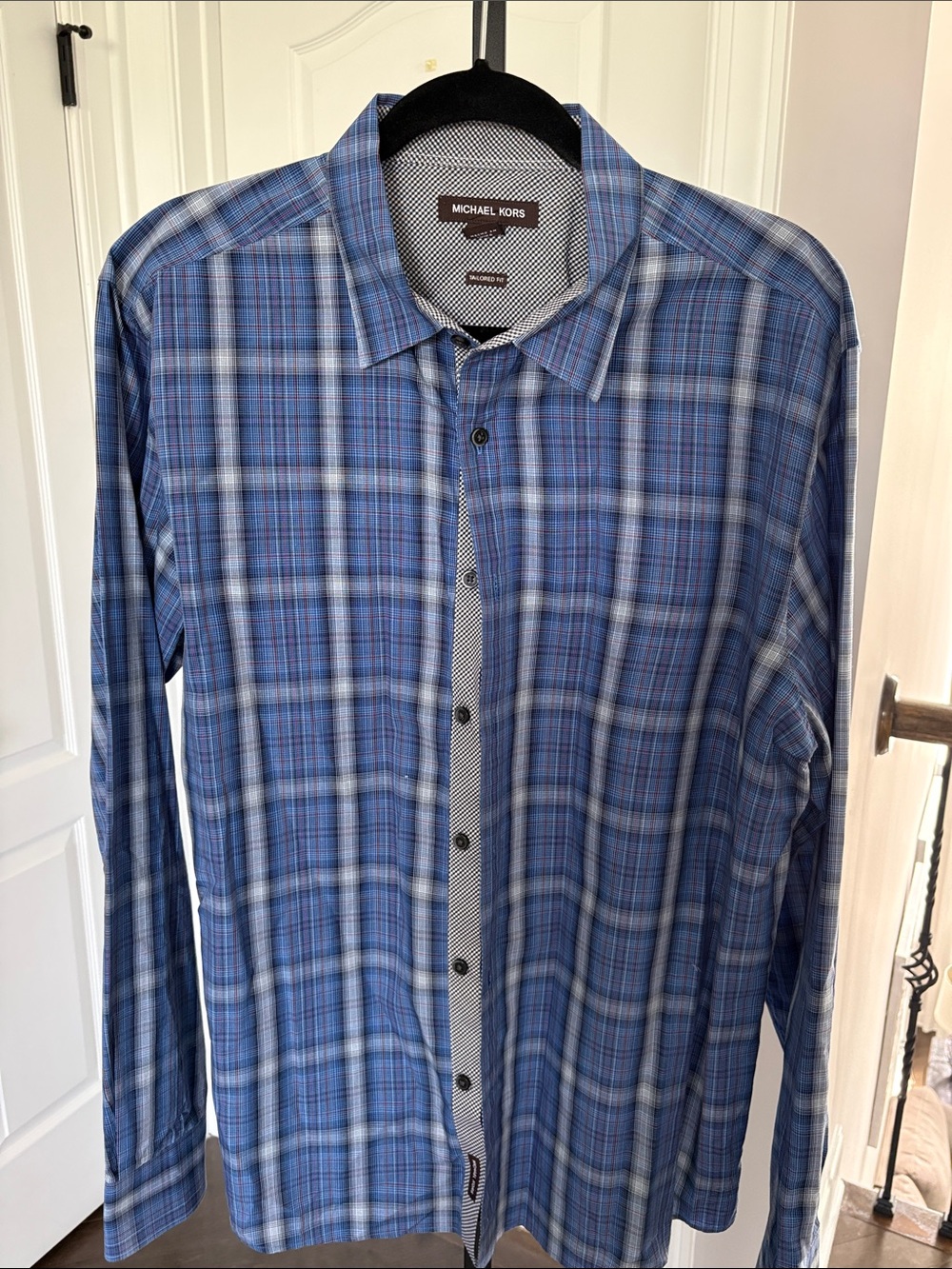 Michael Kors Men's Blue Plaid Long-Sleeve Button-Down Shirt